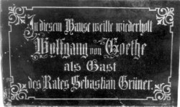 Pamětní deska Johanna Wolfganga von Goetha z Grünerova domu v Chebu