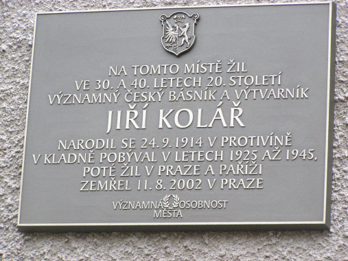 Pamětní deska Jiřího Koláře v Kladně 