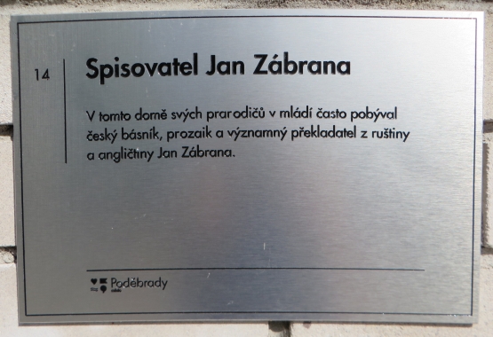 Pamětní plaketa Jana Zábrany v Poděbradech